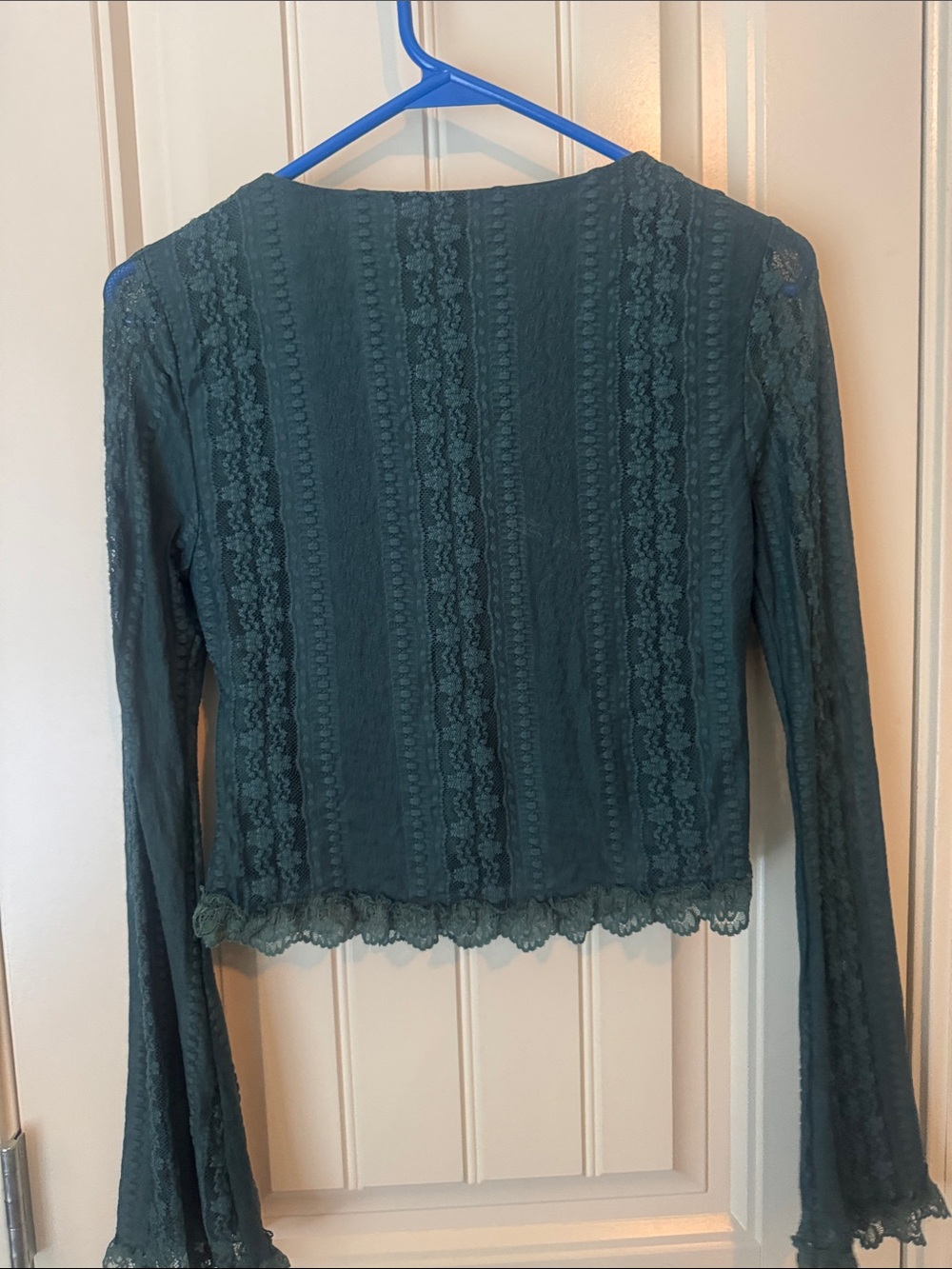 Altar'd State Dark Green Lace Long-Sleeve V-Neck Top - Picture 6 of 6